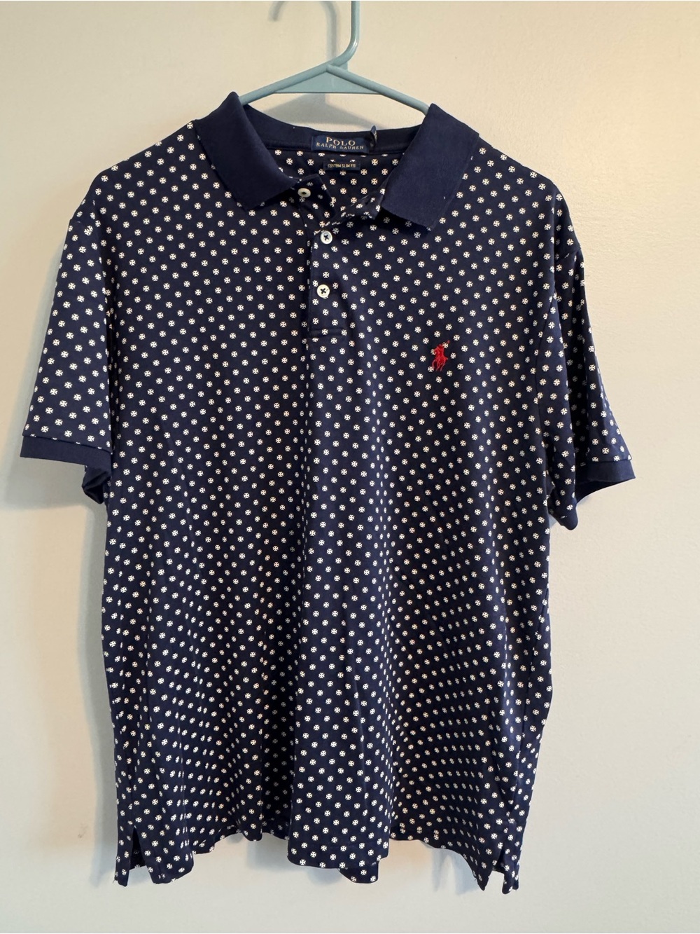 Polo by Ralph Lauren Navy Polo with White crosses Men’s Large Custom Slim Fit